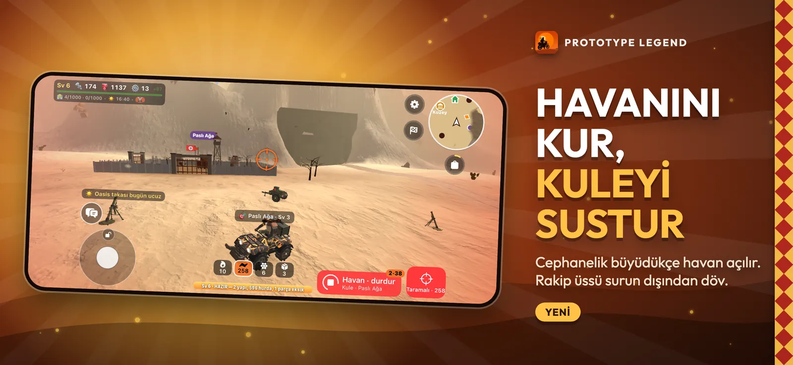 Havan topu, rakip üssün kulesini nişan alıyor