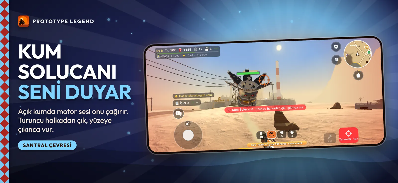 Kum solucanı santralin yakınında kumdan yükseliyor