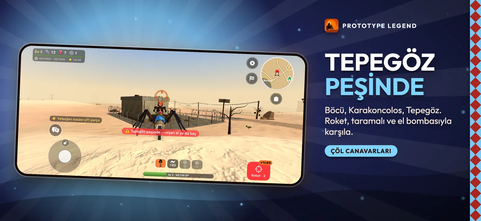 Tepegöz, yıkık bir marketin önünde motorcunun peşinde