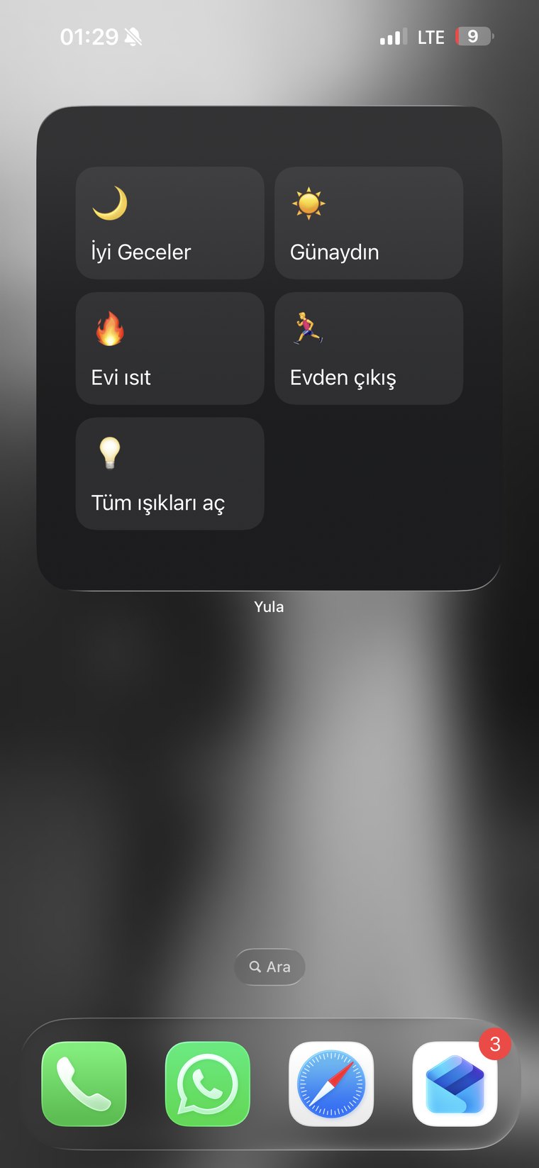 Yula ana ekran widget'ı — otomasyon kısayolları